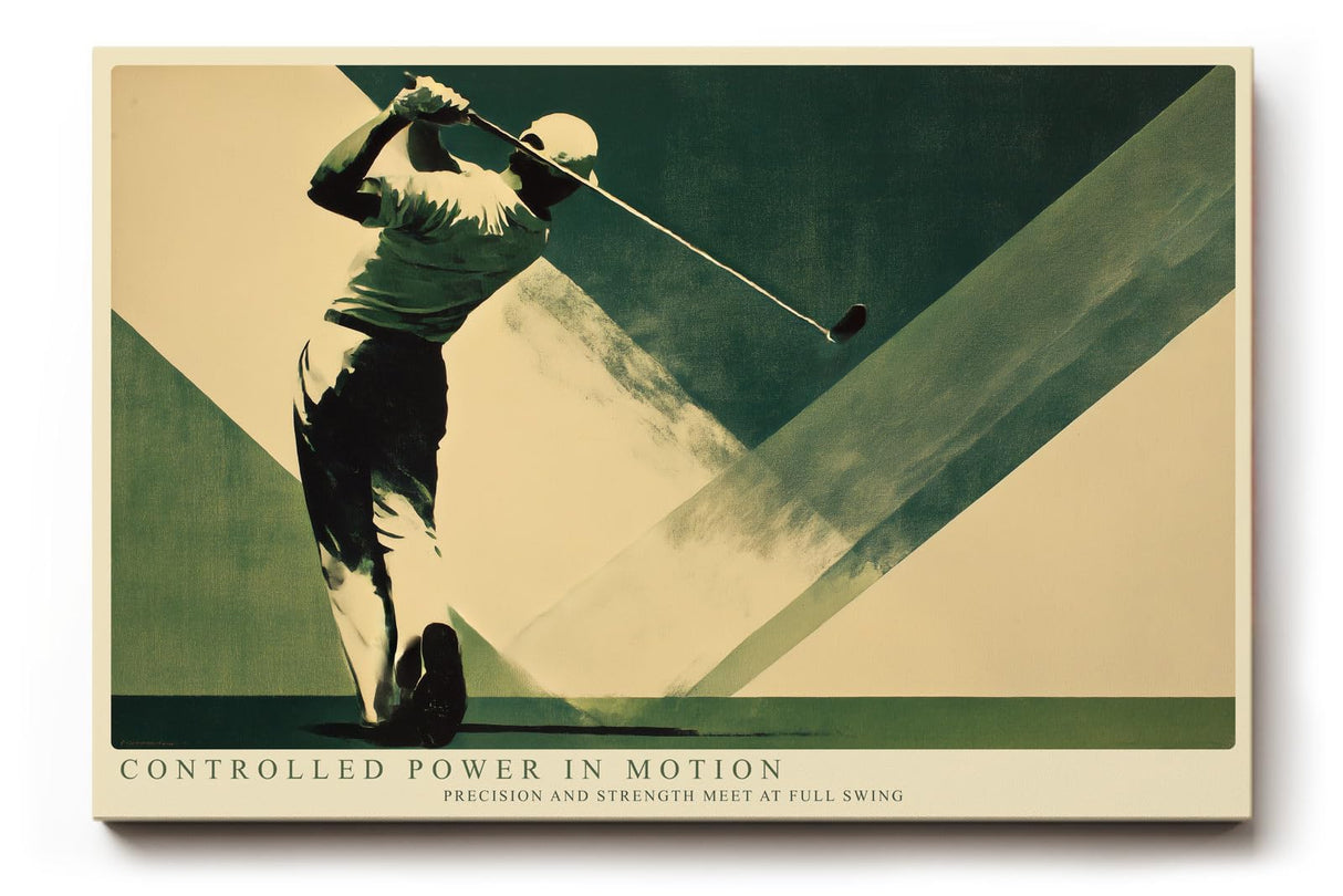Paul Sinus Wandbild 120x80cm Golf Abschlag Dynamische Sport Illustration in Gruen Beige Moderne Wandkunst fuer Wohnzimmer Büro und Sportbereich