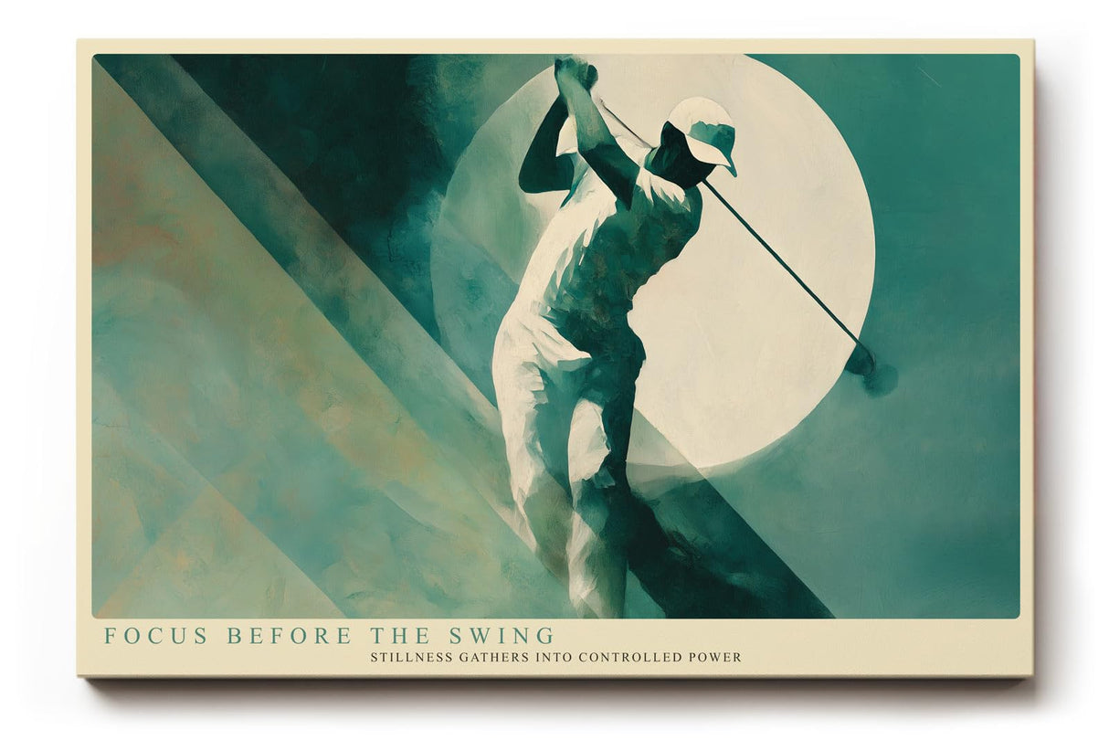Paul Sinus Wandbild 120x80cm Golf Schwung Fokus Moderne Sportkunst in Gruen und Beige Stilvolle Illustration fuer Wohnzimmer Büro oder Sportbereich