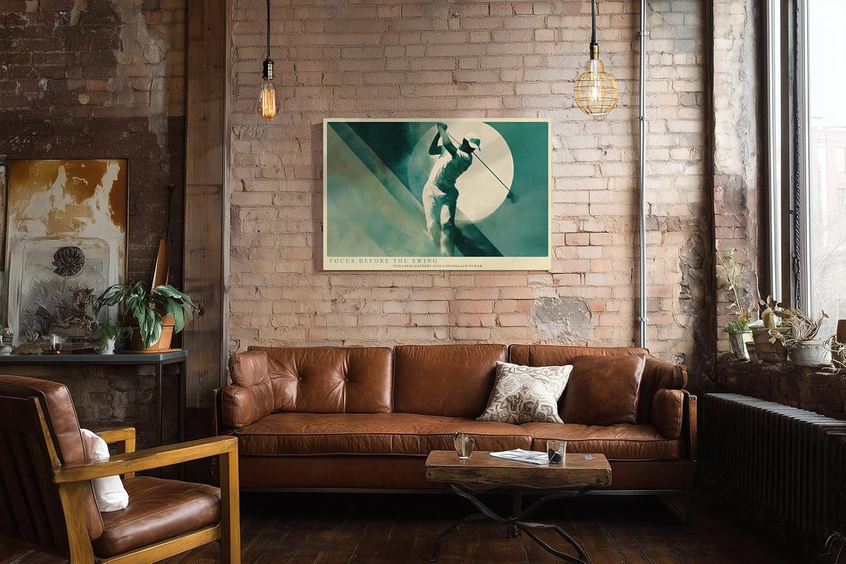 Paul Sinus Wandbild 120x80cm Golf Schwung Fokus Moderne Sportkunst in Gruen und Beige Stilvolle Illustration fuer Wohnzimmer Büro oder Sportbereich
