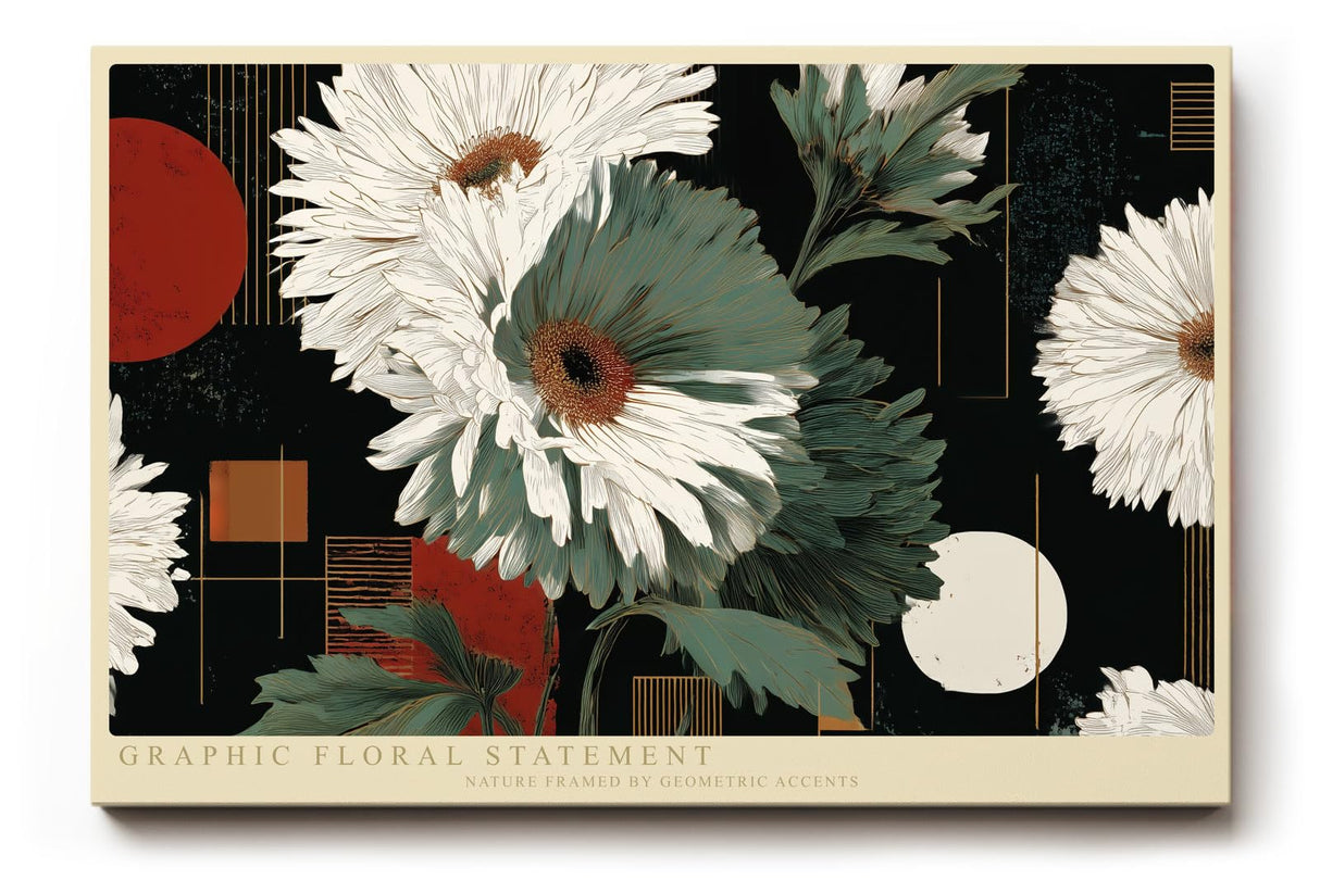 Paul Sinus Wandbild 120x80cm Grafische Blumen Komposition moderne Florale Kunst mit geometrischen Formen Wanddekoration