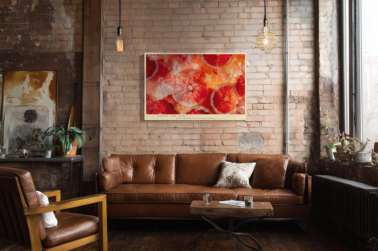 Paul Sinus Wandbild 120x80cm Grapefruit Scheiben Makrofotografie frisches Fruchtmotiv moderne Kuechenkunst stilvolle Wanddekoration fuer Kueche Esszimmer Wohnzimmer