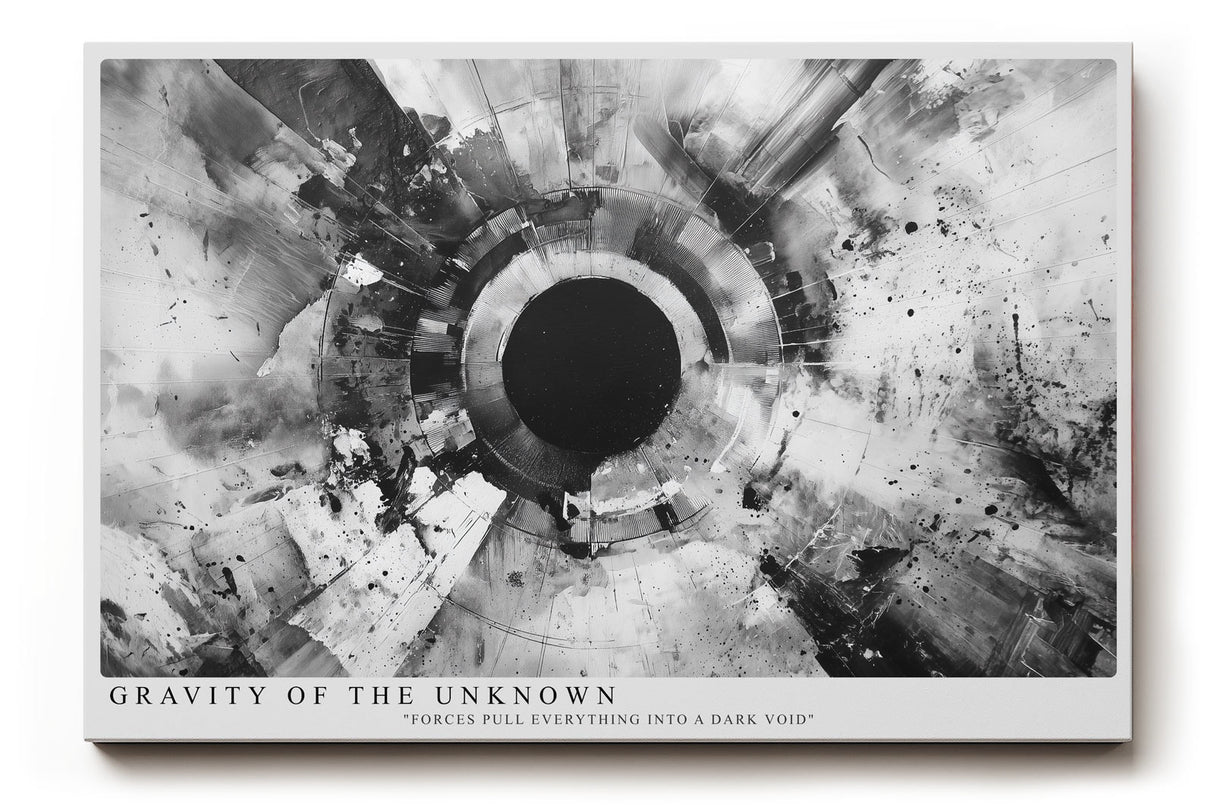 Paul Sinus Wandbild Gravity of the Unknown abstraktes Schwarz-Weiß-Motiv mit kosmischer Energie und Tiefenwirkung