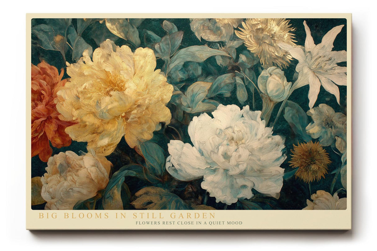 Paul Sinus Wandbild 120x80cm Grosse Blueten im Stillen Garten Botanische Blumen Kunst in Creme Gruen Wanddekoration