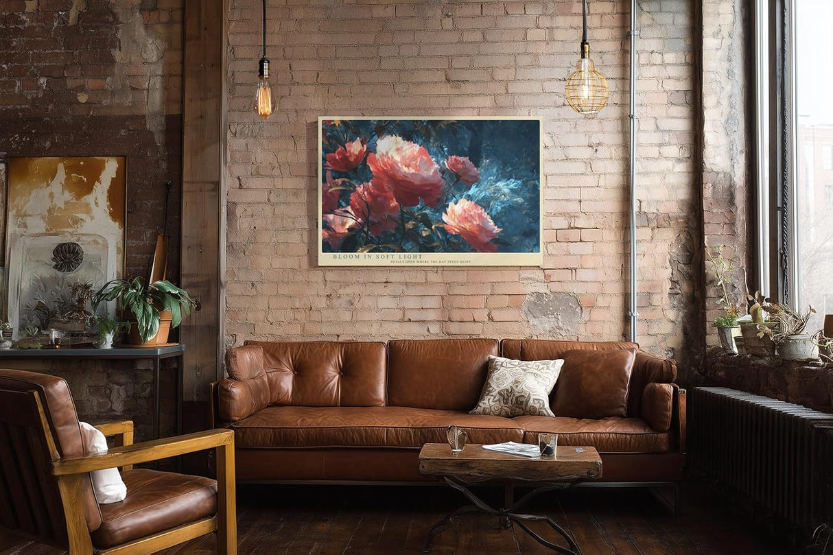 Paul Sinus Wandbild 120x80cm grosse Blumen Malerei romantische Blueten Kunst blau rosa impressionistisches Blumenbild stilvolle Wanddekoration fuer Wohnzimmer