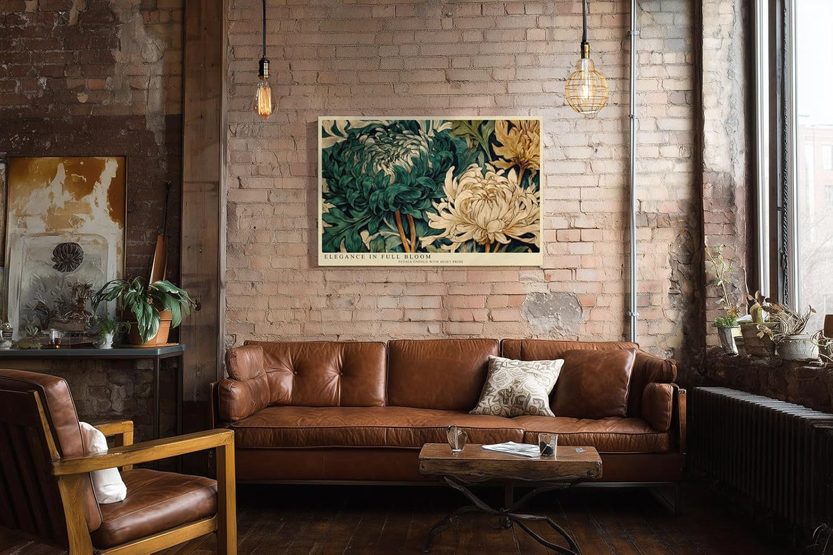 Paul Sinus Wandbild 120x80cm Grosse Chrysanthemen Blueten Botanische Kunst in Gruen und Creme Natur Wanddekoration