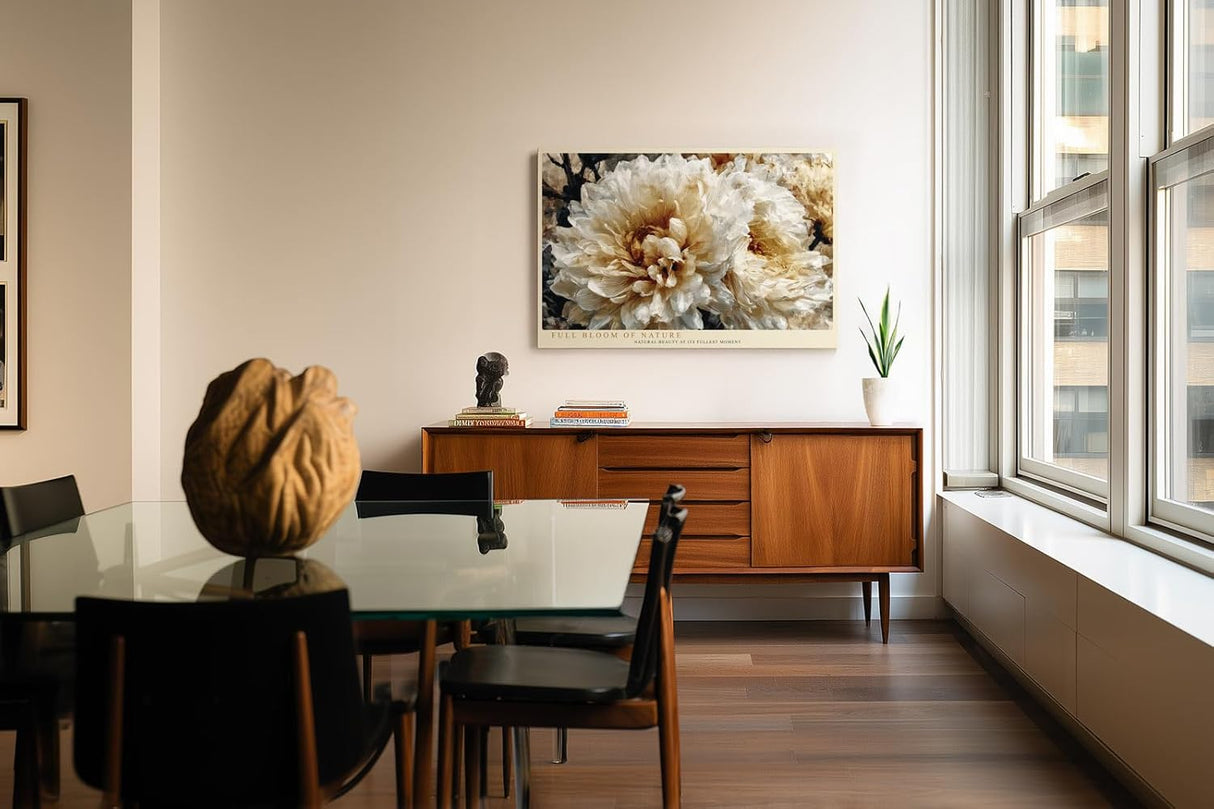 Paul Sinus Wandbild 120x80cm grosse weisse Blueten moderne Blumenmalerei creme beige florale Kunst grosses Kunstbild elegante Wanddekoration fuer Wohnzimmer Büro