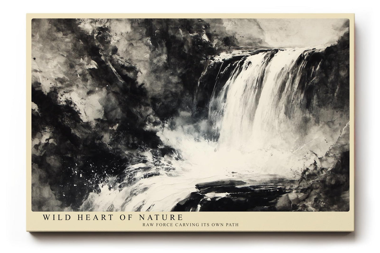 Paul Sinus Wandbild 120x80cm grosser Wasserfall abstrakte Naturmalerei schwarz weiss dramatische Landschaftskunst modernes Kunstbild Wanddekoration fuer Wohnzimmer Büro