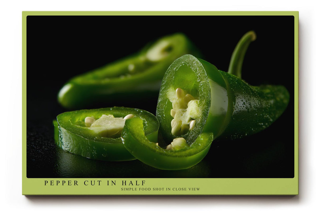 Paul Sinus Wandbild 120x80cm gruene Chili Paprika Food Fotografie moderne Kuechenkunst Nahaufnahme Kunstdruck stilvolle Wanddekoration fuer Kueche Esszimmer Restaurant