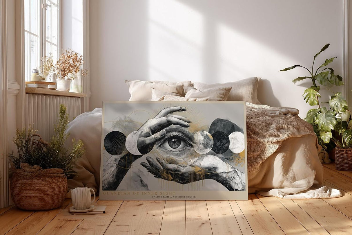 Paul Sinus Wandbild 120x80cm Guardian of Inner Sight surrealistisches Auge Hände Kunst modern abstrakt Poster für Wohnzimmer Büro Studio