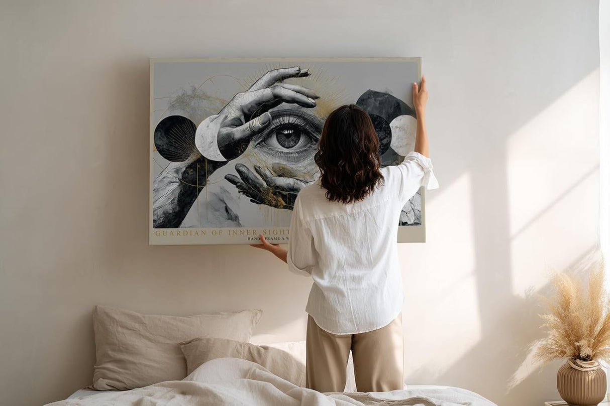 Paul Sinus Wandbild 120x80cm Guardian of Inner Sight surrealistisches Auge Hände Kunst modern abstrakt Poster für Wohnzimmer Büro Studio
