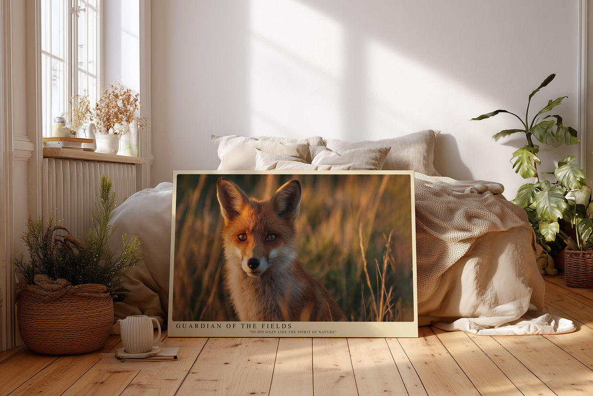 Paul Sinus Wandbild Guardian of the Fields – Fuchs im goldenen Abendlicht symbolisiert Wachsamkeit, Naturverbundenheit und stille Schönheit