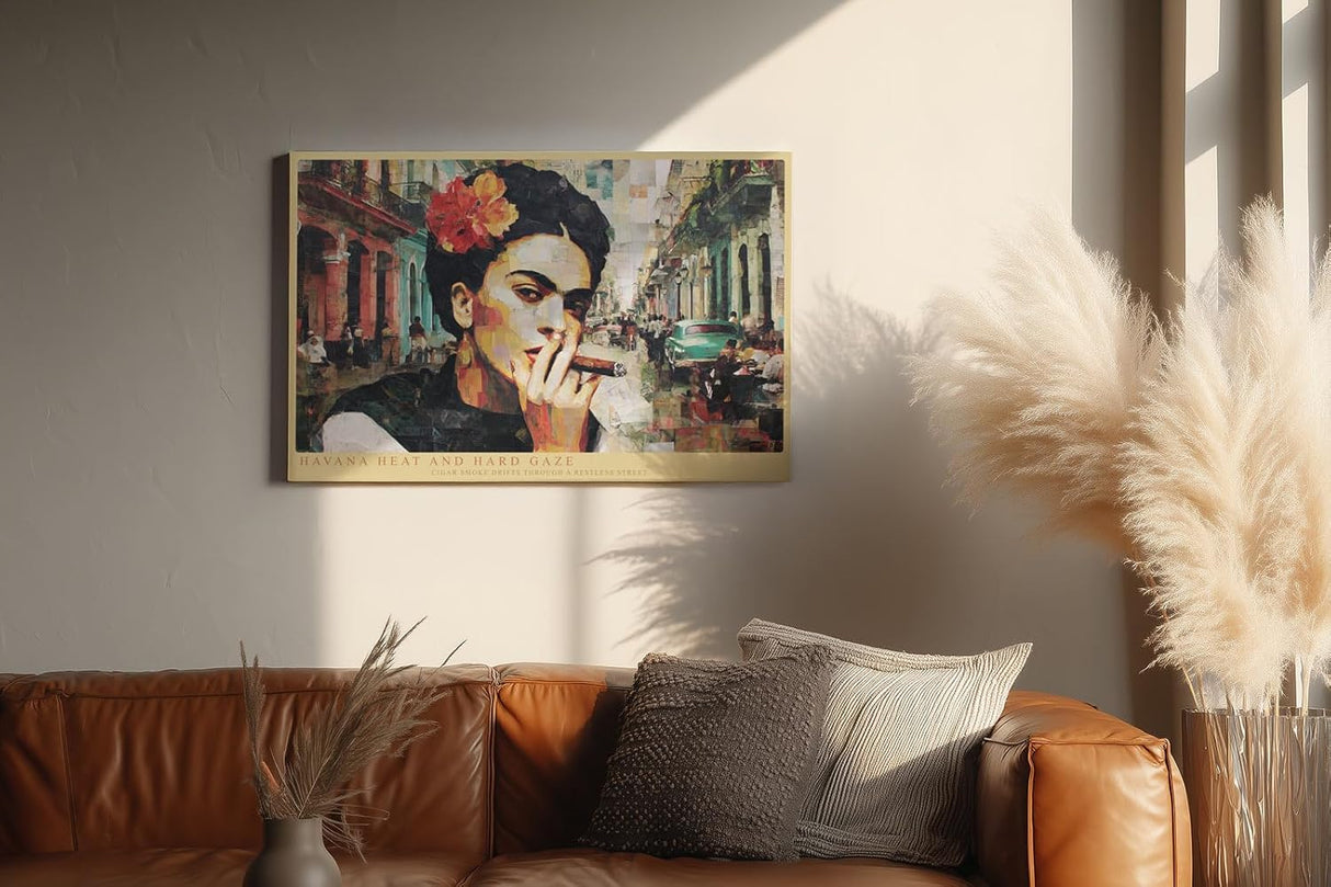 Paul Sinus Wandbild 120x80cm Havanna Frau Zigarre kubanische Strasse Retro Collage Kunst Wanddekoration Wohnzimmer Bar