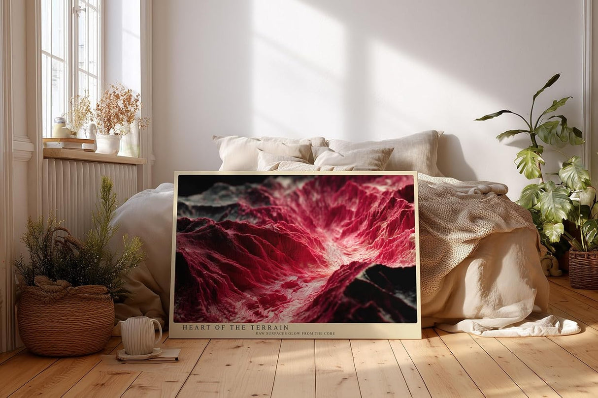Paul Sinus Wandbild 120x80cm Heart of the Terrain abstrakte rote Landschaft moderne Struktur Kunst Poster für Wohnzimmer Büro