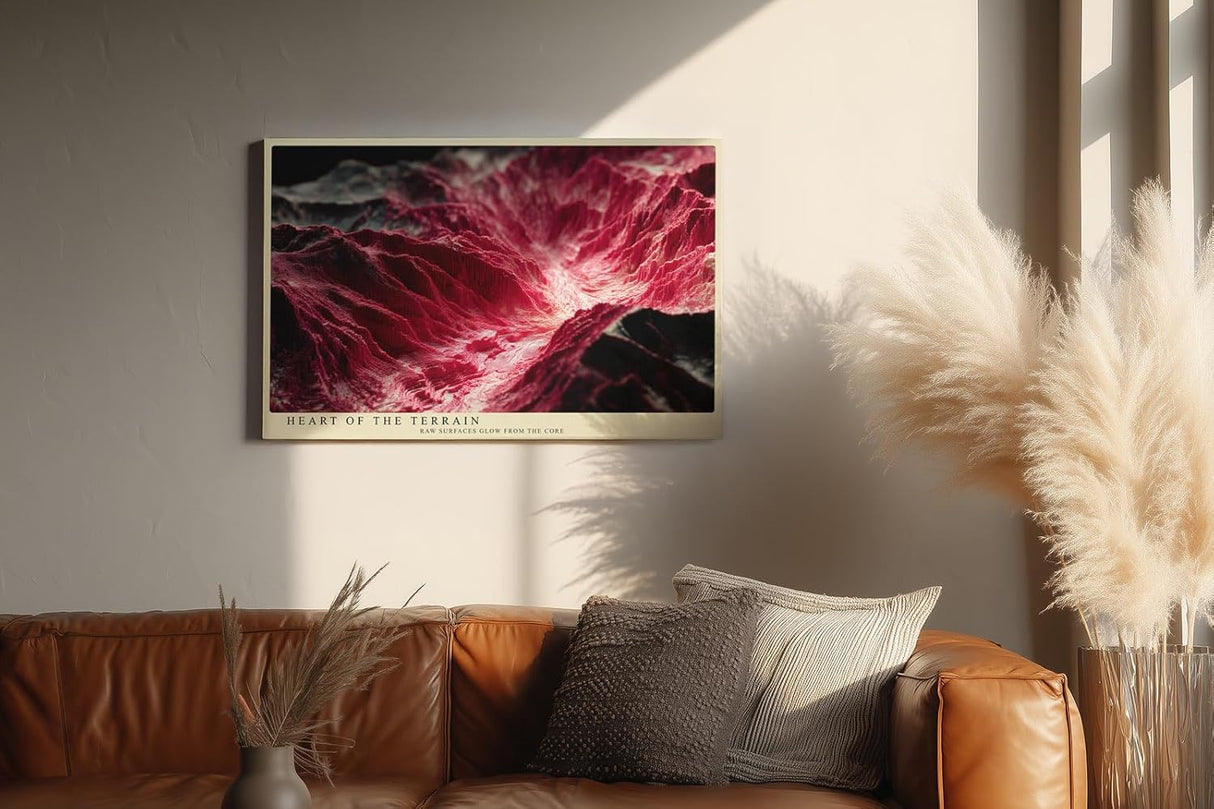Paul Sinus Wandbild 120x80cm Heart of the Terrain abstrakte rote Landschaft moderne Struktur Kunst Poster für Wohnzimmer Büro