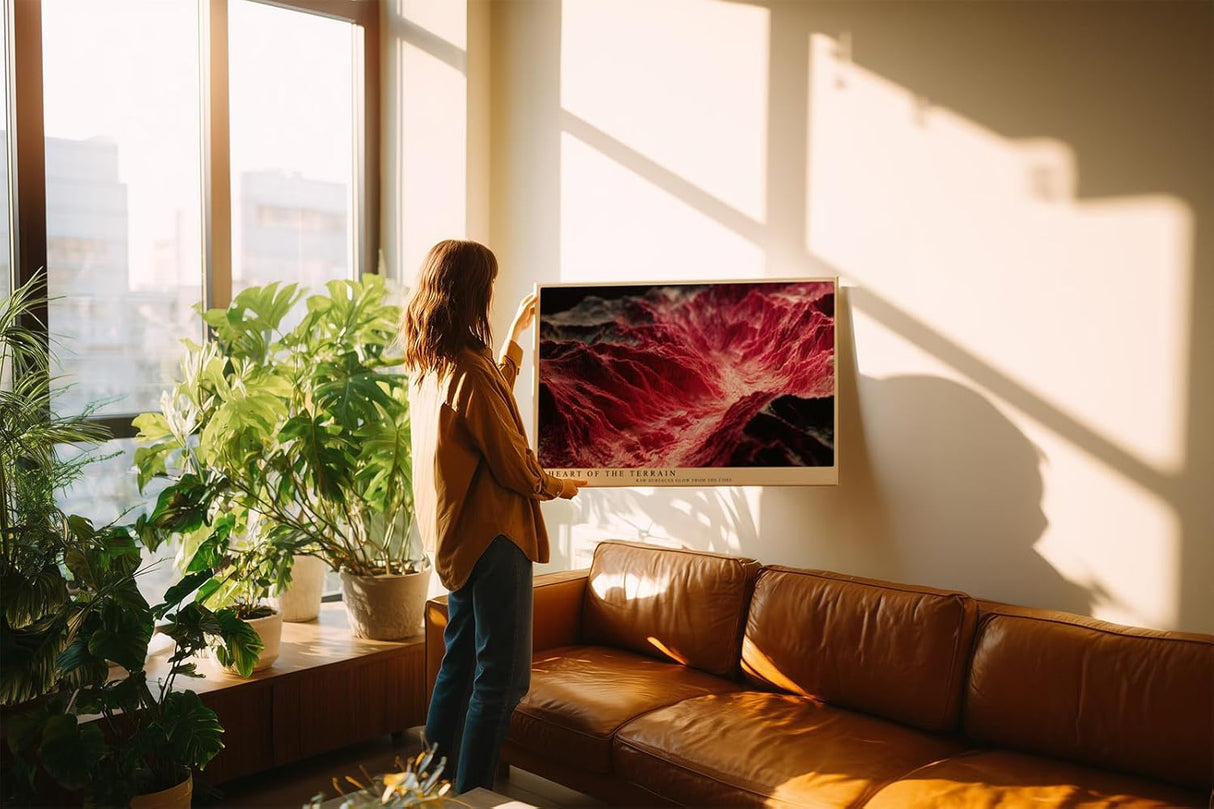 Paul Sinus Wandbild 120x80cm Heart of the Terrain abstrakte rote Landschaft moderne Struktur Kunst Poster für Wohnzimmer Büro