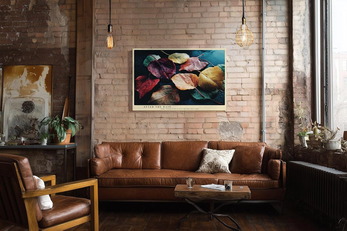 Paul Sinus Wandbild 120x80cm Herbst Blaetter auf Wasser fotografische Naturkunst warme Rot Gelb Gruen Toene ruhige Stimmung stilvolle Wanddekoration fuer Wohnzimmer Büro