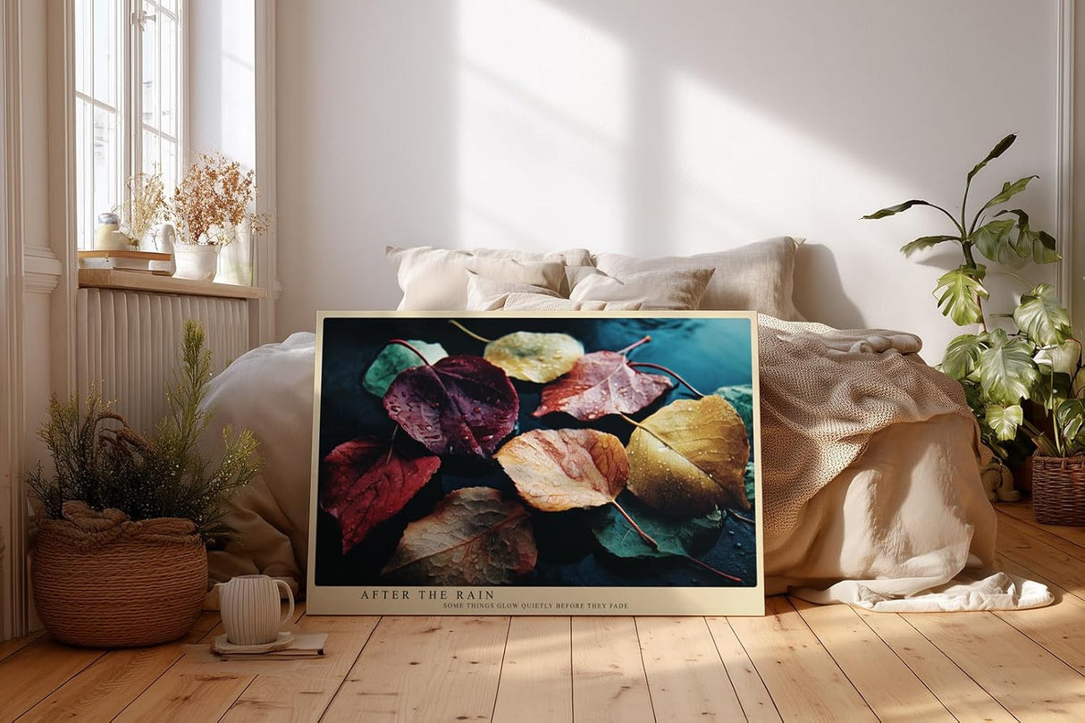 Paul Sinus Wandbild 120x80cm Herbst Blaetter auf Wasser fotografische Naturkunst warme Rot Gelb Gruen Toene ruhige Stimmung stilvolle Wanddekoration fuer Wohnzimmer Büro