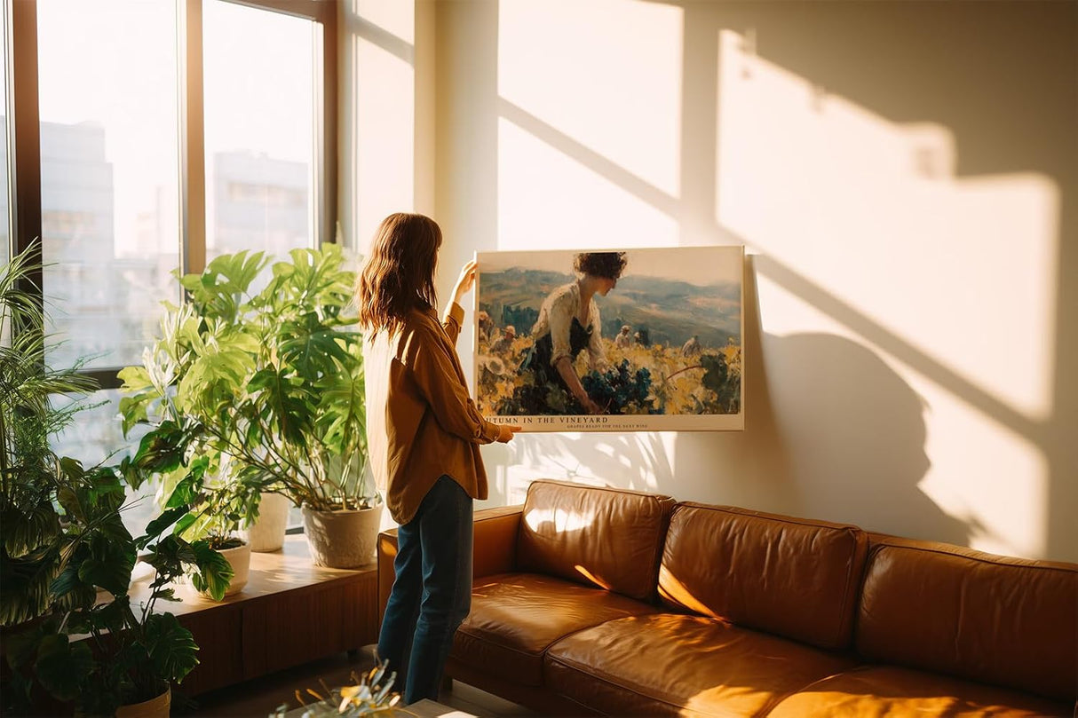 Paul Sinus Wandbild 120x80cm Herbst im Weinberg – Impressionistische Landschaft mit Weinlese Szene für stilvolle Wohnräume