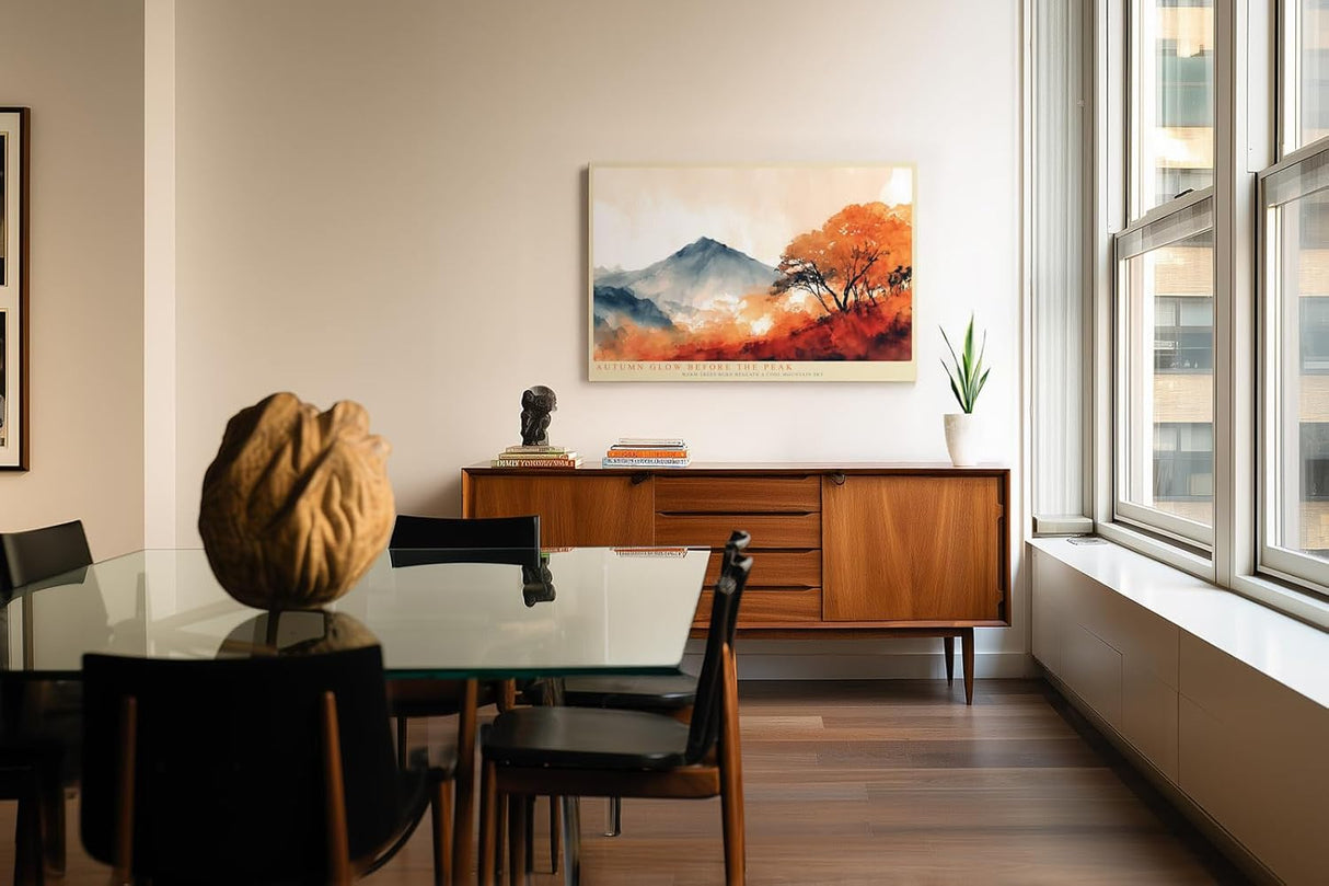 Paul Sinus Wandbild 120x80cm Herbst Landschaft Berge Natur Kunstmotiv Warme Herbstfarben mit Baumlandschaft und Bergpanorama