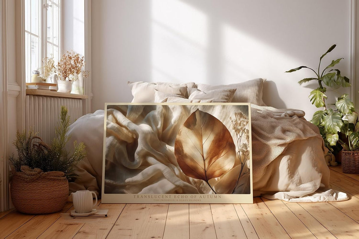 Paul Sinus Wandbild 120x80cm Herbstblatt Stillleben Natur Kunstmotiv Elegante Makro Darstellung eines Blattes auf Stoff