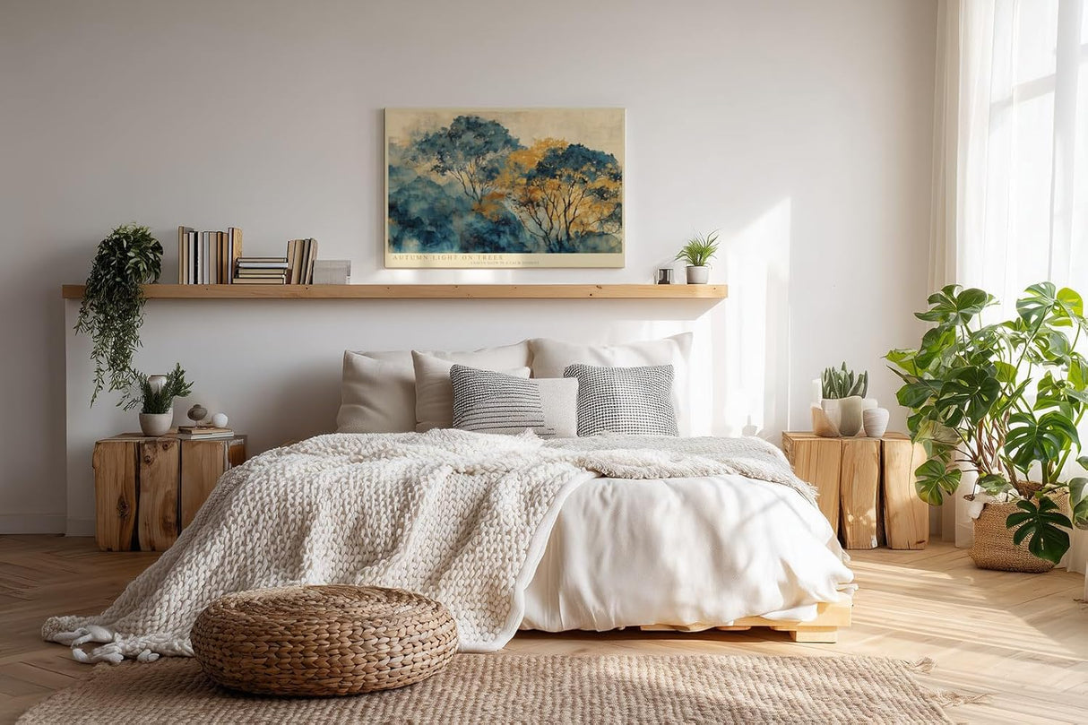 Paul Sinus Wandbild 120x80cm Herbstliche Bäume im sanften Licht – Künstlerische Landschaft mit ruhiger Naturstimmung für stilvolle Wohnräume