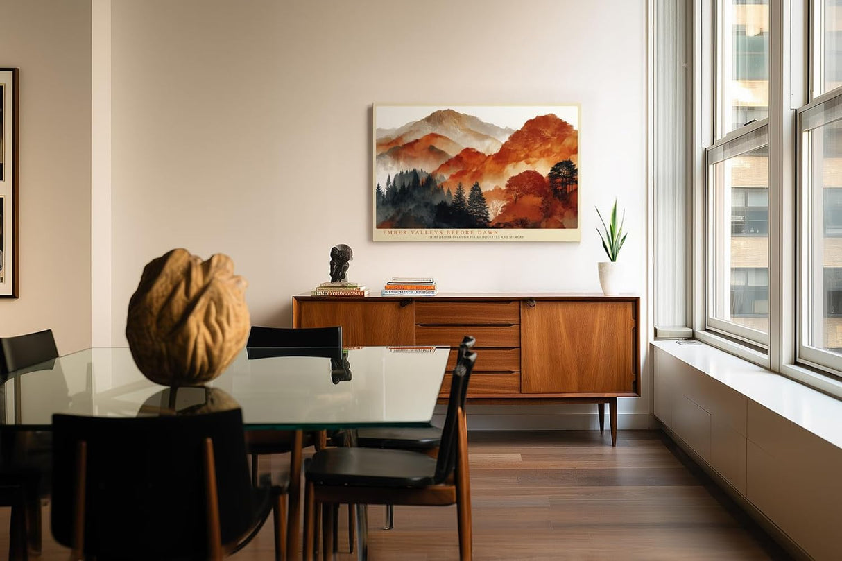 Paul Sinus Wandbild 120x80cm Herbstliche Berglandschaft Abstrakte Naturkunst in warmen Rot und Orangetoenen fuer Wohnzimmer Büro und Flur