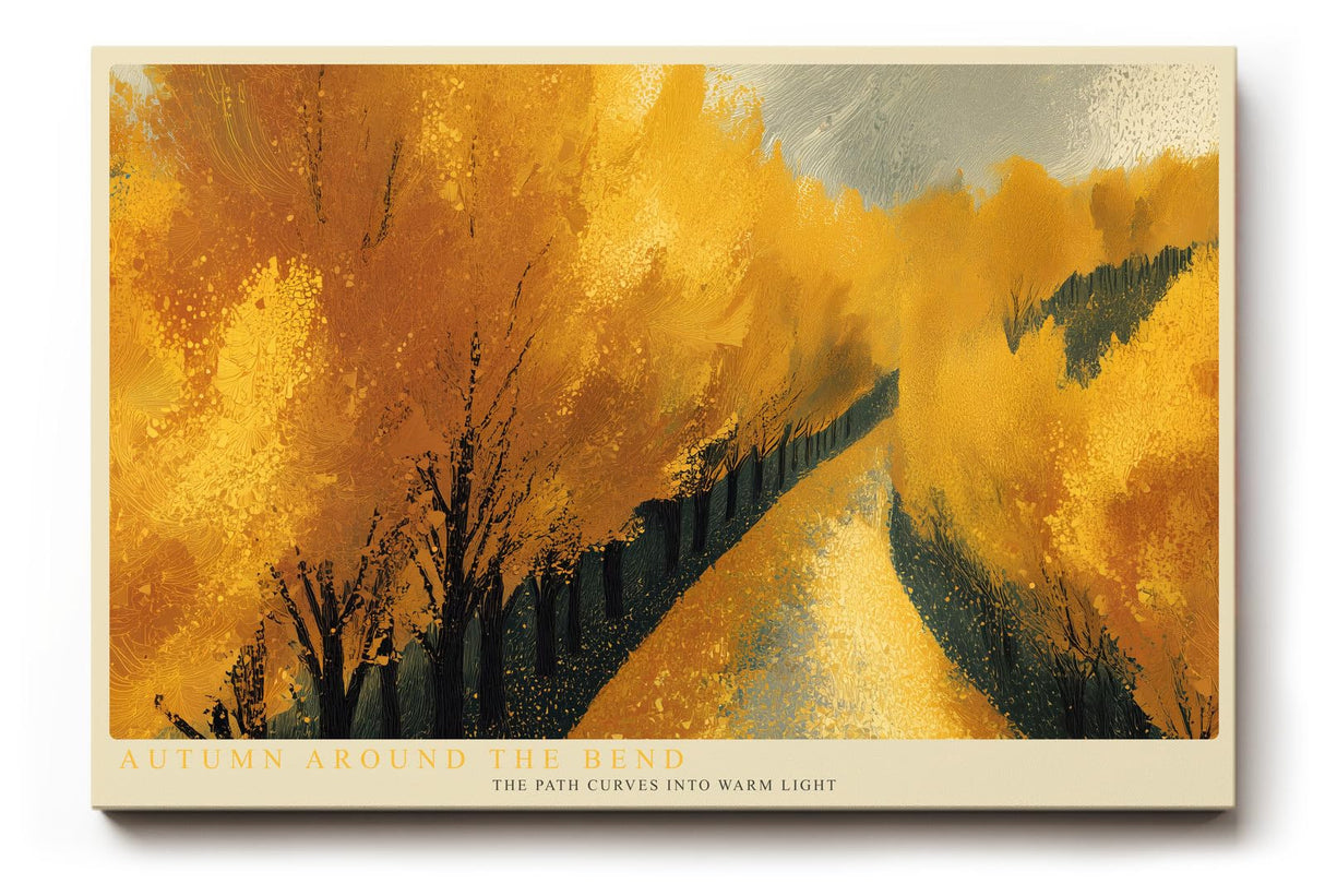 Paul Sinus Wandbild 120x80cm Herbstweg Landschaft Malerei goldene Baeume warme Naturfarben moderne Wanddekoration fuer Wohnzimmer Büro
