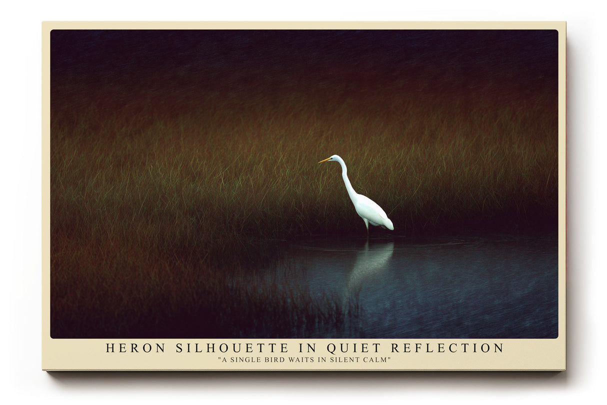 Paul Sinus Wandbild Heron Silhouette in Quiet Reflection A Single Bird Waits in Silent Calm