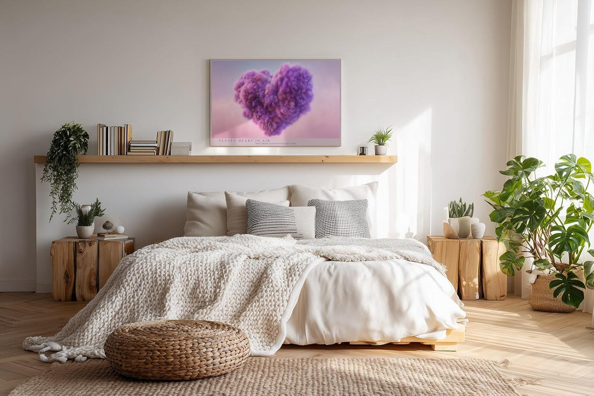 Paul Sinus Wandbild 120x80cm Herzform Wolke rosa lila moderne abstrakte Liebe Kunst Kunstdruck stilvolle Wanddekoration fuer Schlafzimmer Wohnzimmer Geschenk Idee