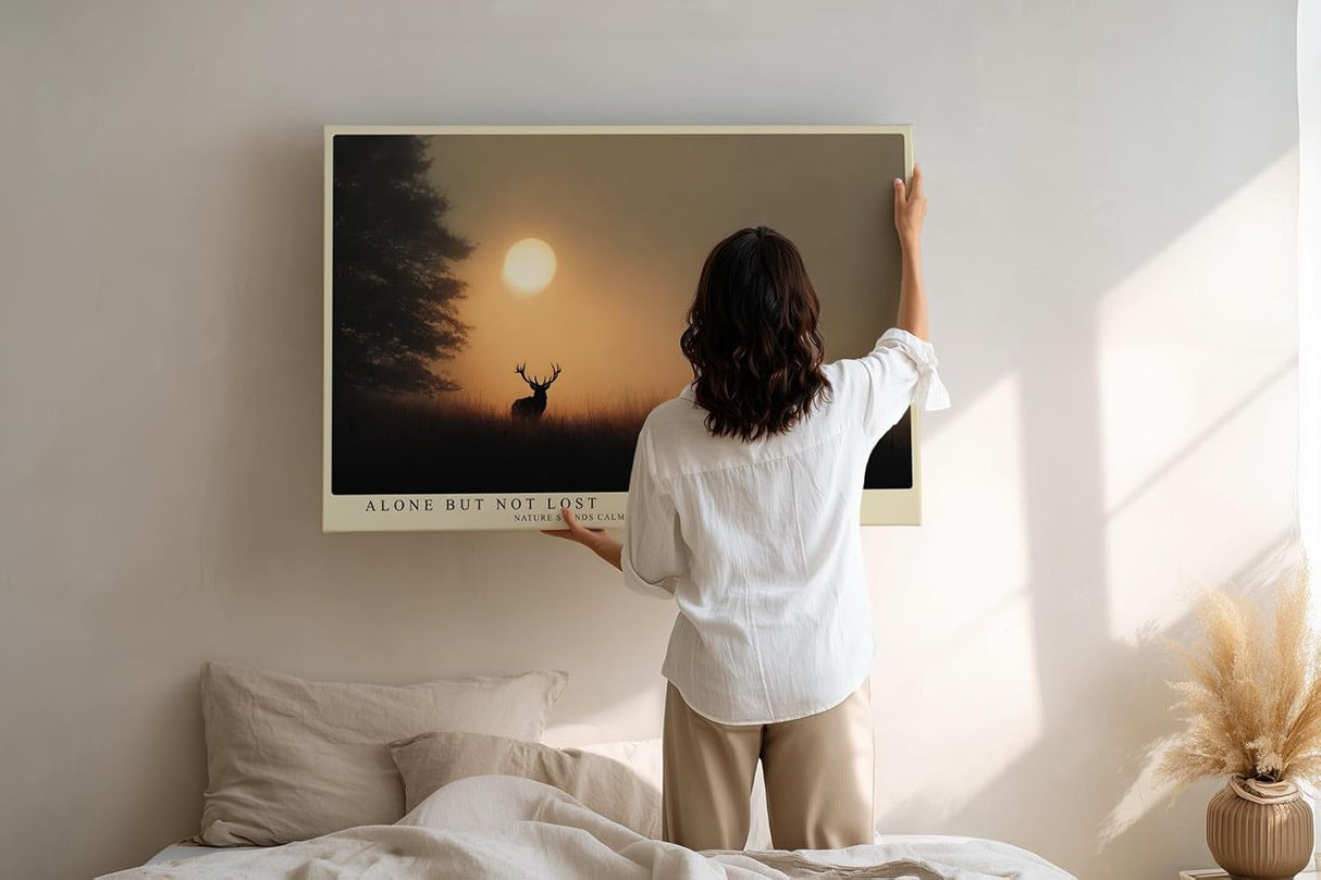 Paul Sinus Wandbild 120x80cm Hirsch Silhouette Sonnenuntergang Natur Fotokunst warmes Abendlicht Landschaft Bild ruhige