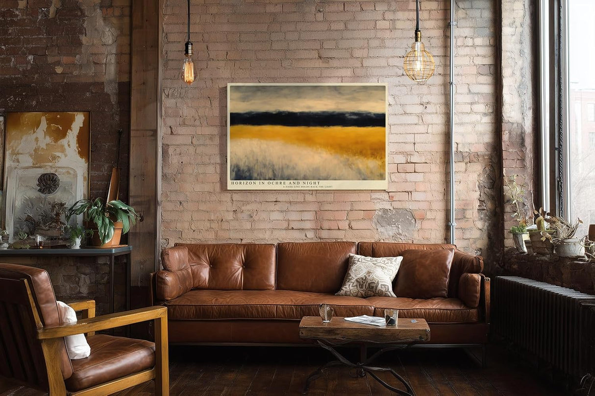 Paul Sinus Wandbild 120x80cm Horizon in Ochre and Night abstrakte Landschaft in Ocker und Schwarz modernes Poster für Wohnzimmer Büro