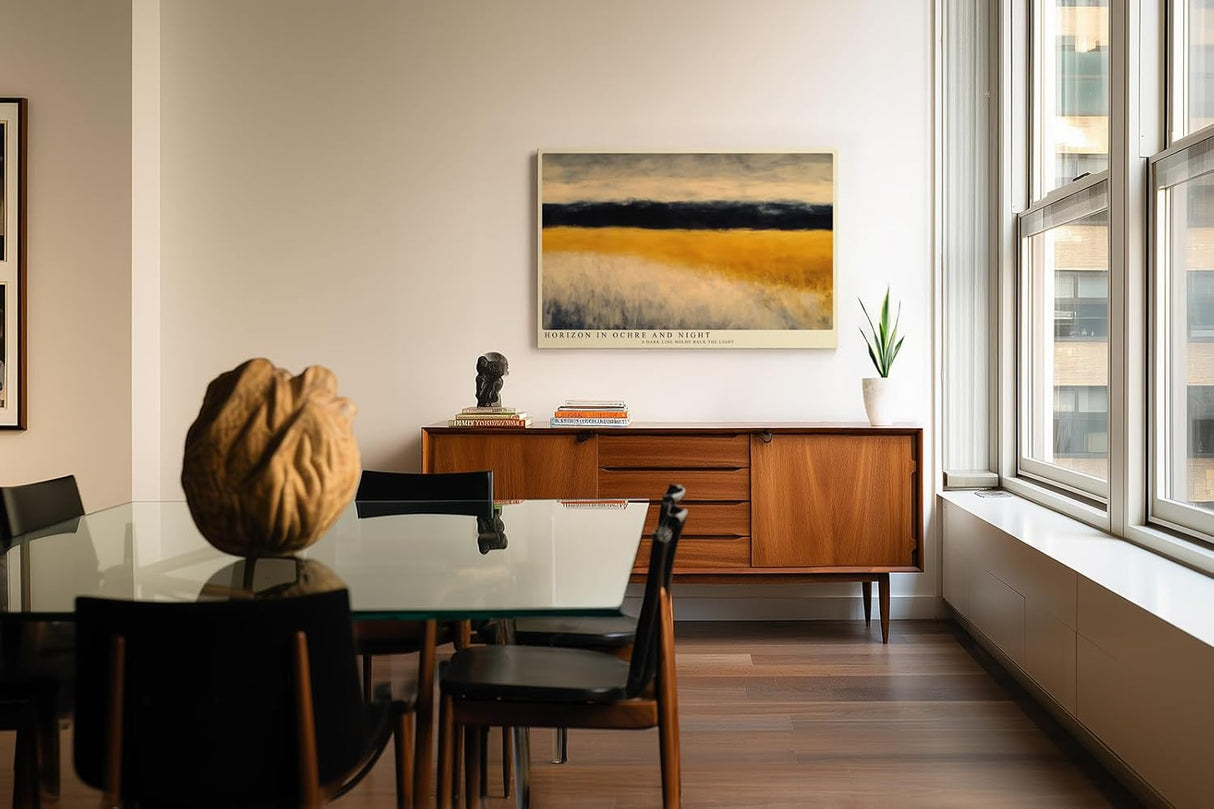 Paul Sinus Wandbild 120x80cm Horizon in Ochre and Night abstrakte Landschaft in Ocker und Schwarz modernes Poster für Wohnzimmer Büro