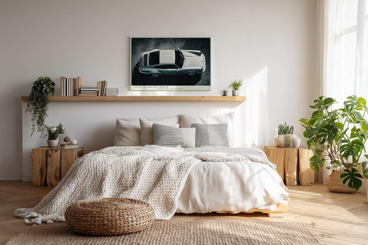 Paul Sinus Wandbild 120x80cm Icon in Arctic White klassischer Sportwagen von oben moderne Auto Kunst Poster für Wohnzimmer Büro