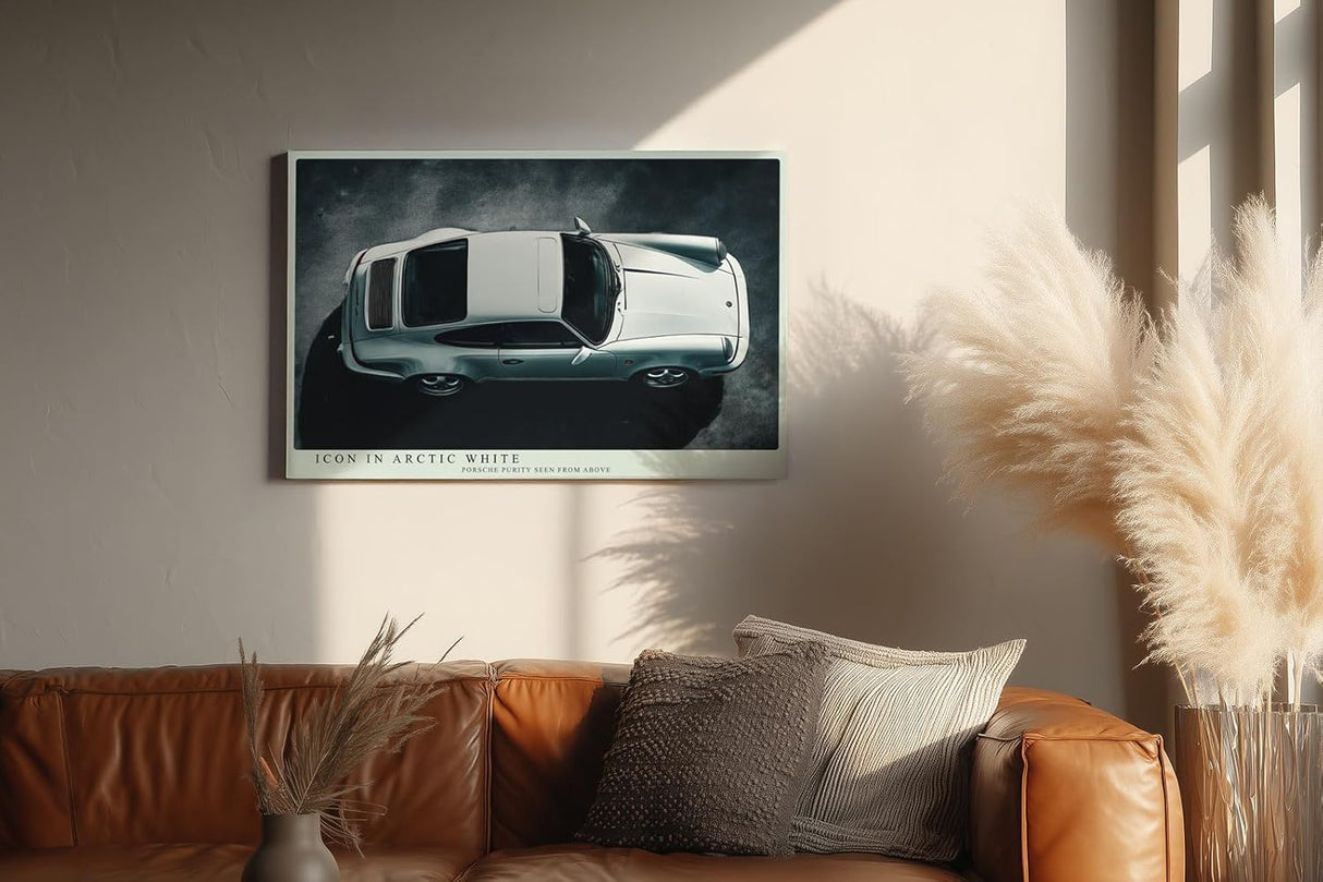 Paul Sinus Wandbild 120x80cm Icon in Arctic White klassischer Sportwagen von oben moderne Auto Kunst Poster für Wohnzimmer Büro