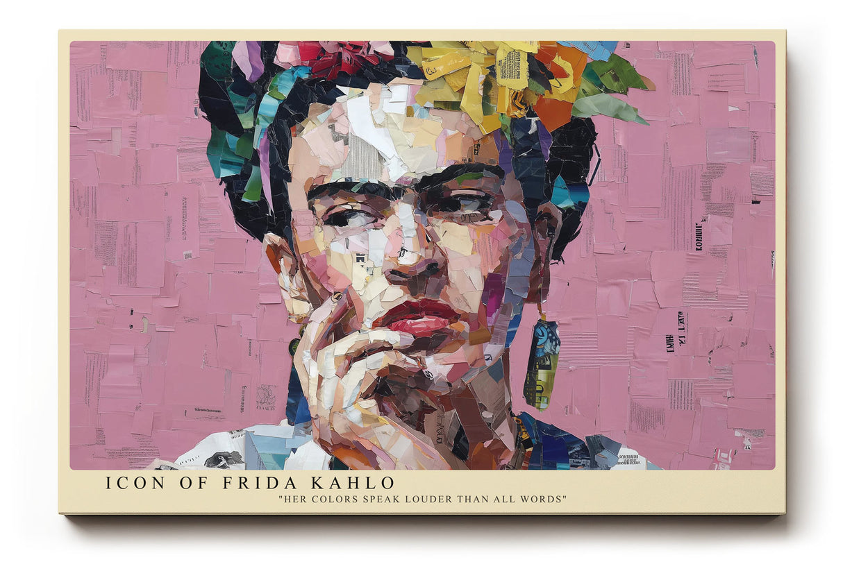 Paul Sinus Wandbild Icon of Frida – farbenstarkes Porträt in Collagestil symbolisiert künstlerische Freiheit, Mut und Individualität