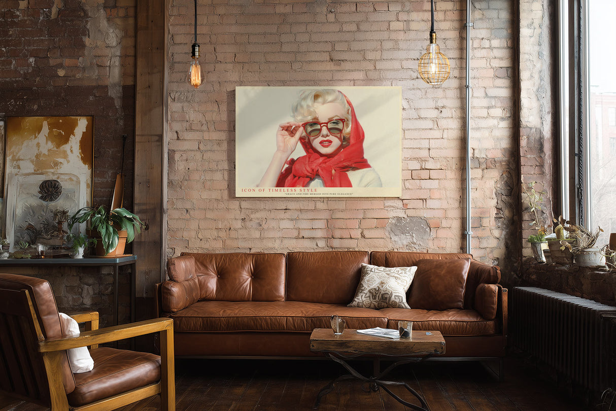 Paul Sinus Wandbild Icon of Timeless Style glamouröses Retro-Porträt einer Frau mit rotem Schal und Sonnenbrille im Stil der 50er Jahre