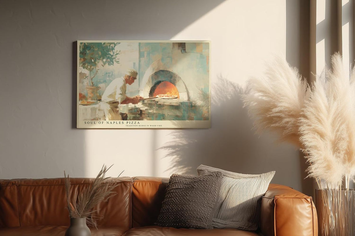 Paul Sinus Wandbild 120x80cm Italienischer Pizzabäcker Neapel Küche Kunst in Warmen Farben für Küche Esszimmer Café und Restaurant