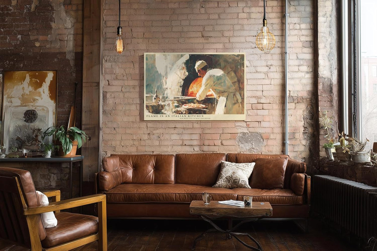 Paul Sinus Wandbild 120x80cm Italienischer Pizzabäcker Szene Küche Kunst in Warmen Farben für Wohnzimmer Küche Café und Restaurant