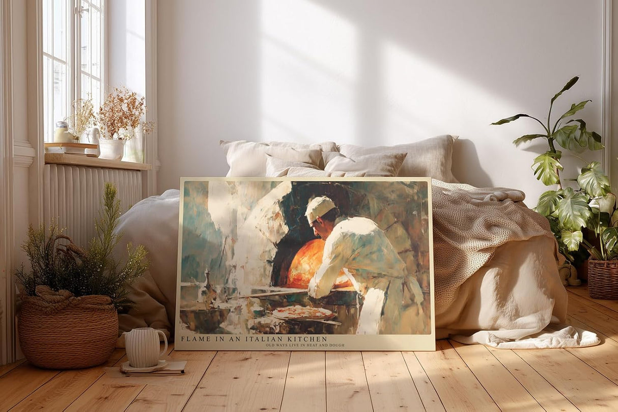Paul Sinus Wandbild 120x80cm Italienischer Pizzabäcker Szene Küche Kunst in Warmen Farben für Wohnzimmer Küche Café und Restaurant