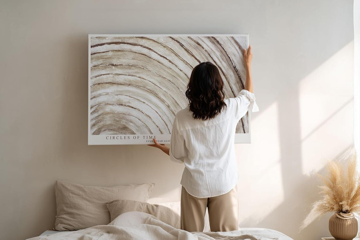 Paul Sinus Wandbild 120x80cm Jahresringe Holzstruktur abstrakte Naturkunst beige braun moderne Wanddekoration fuer Wohnzimmer Büro
