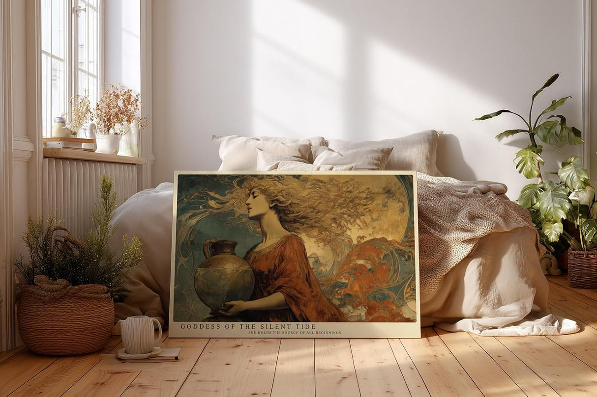 Paul Sinus Wandbild 120x80cm Jugendstil Göttin mit Vase Elegante Kunst in Gold Blau und Rot für Wohnzimmer Schlafzimmer Büro