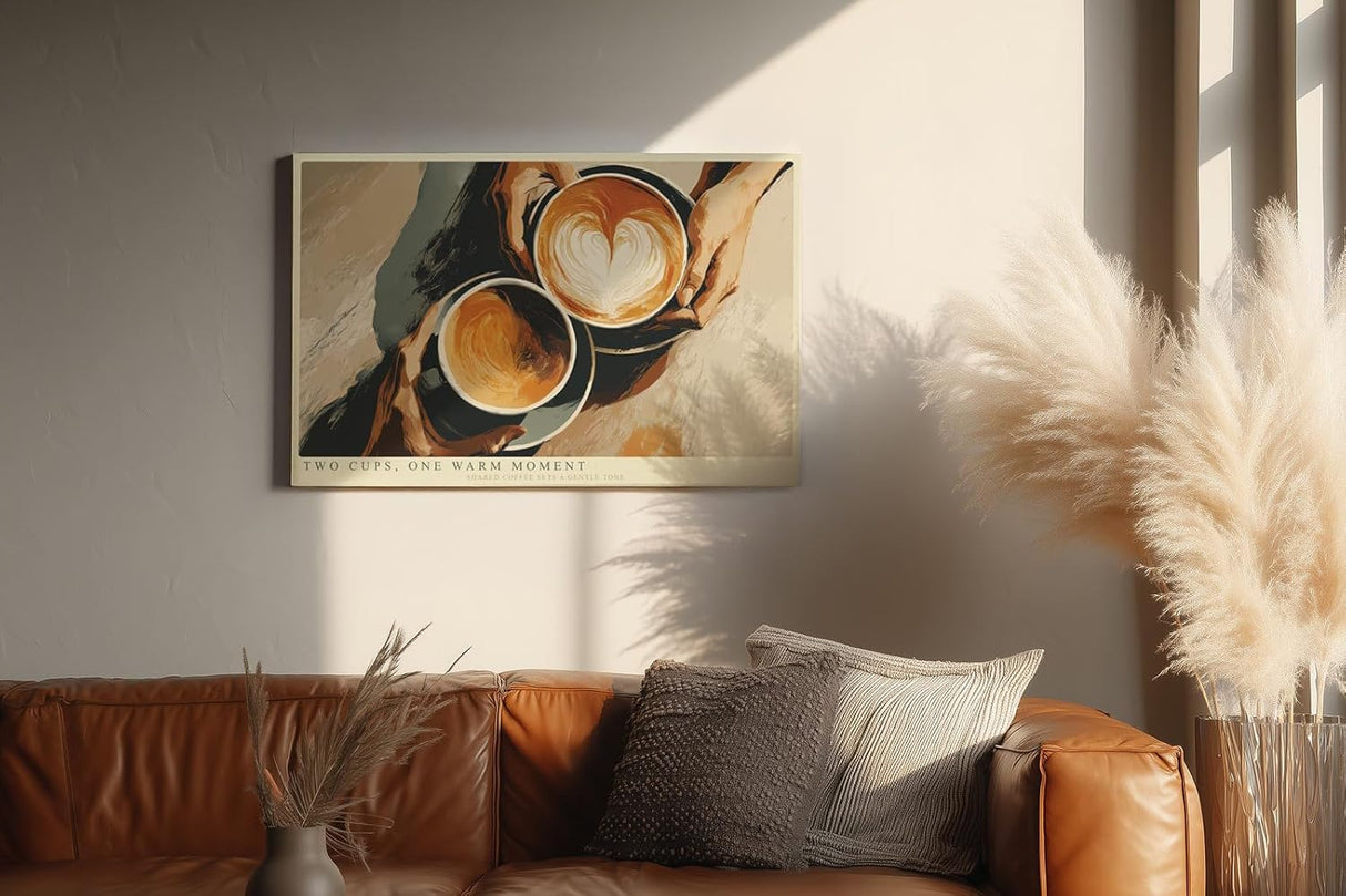Paul Sinus Wandbild 120x80cm Kaffee Kunst Zwei Tassen Latte Art warme Cafe Szene moderne Kuechen und Cafe Wanddekoration