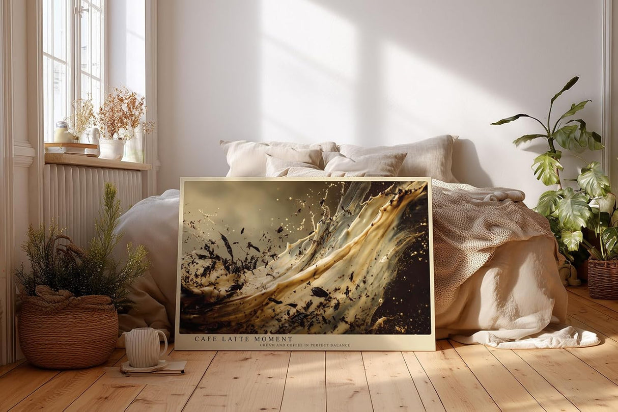 Paul Sinus Wandbild 120x80cm Kaffee Splash abstrakte Food Fotografie Cafe Latte Creme und Espresso Dynamik moderne Wanddekoration fuer Kueche Esszimmer Wohnzimmer