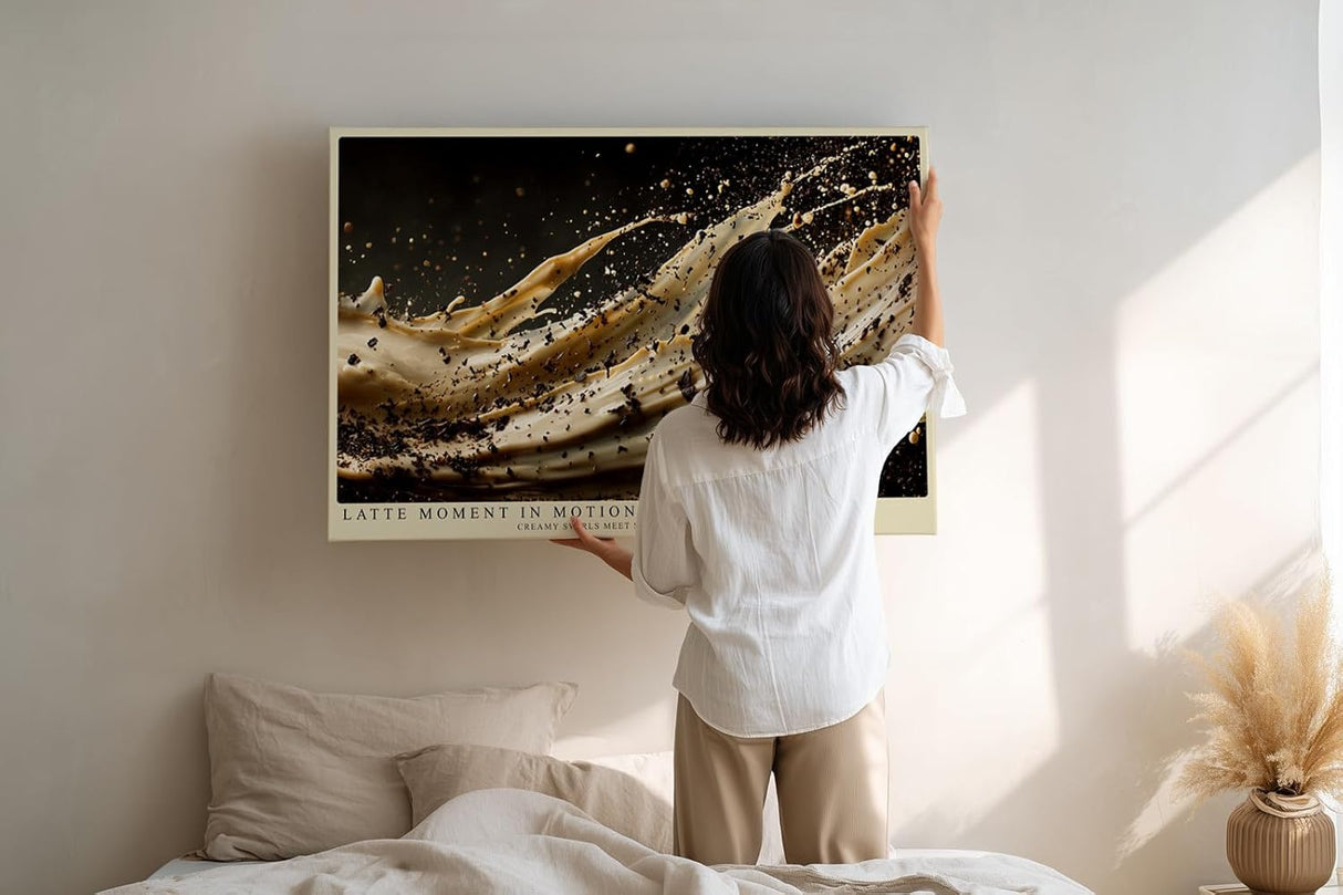 Paul Sinus Wandbild 120x80cm Kaffee Splash abstrakte Latte Bewegung Food Art moderne Wanddekoration fuer Kueche Esszimmer Cafe Wohnzimmer