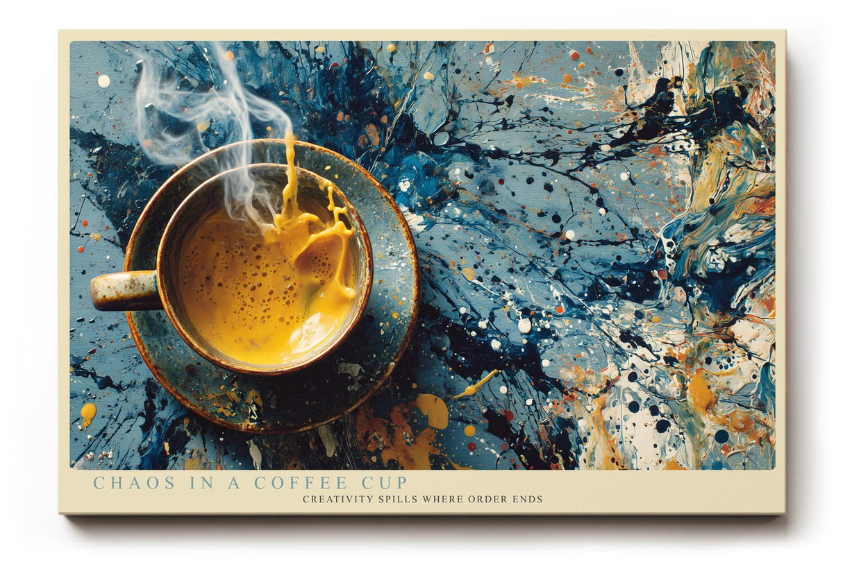 Paul Sinus Wandbild 120x80cm Kaffee Tasse Abstrakte Kunst Modernes Stillleben mit Farbspritzern und kreativer Dynamik