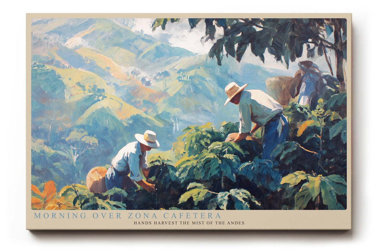 Paul Sinus Wandbild 120x80cm Kaffeeernte in den Bergen Atmosphaerische Landschaftskunst in Gruen und Blau