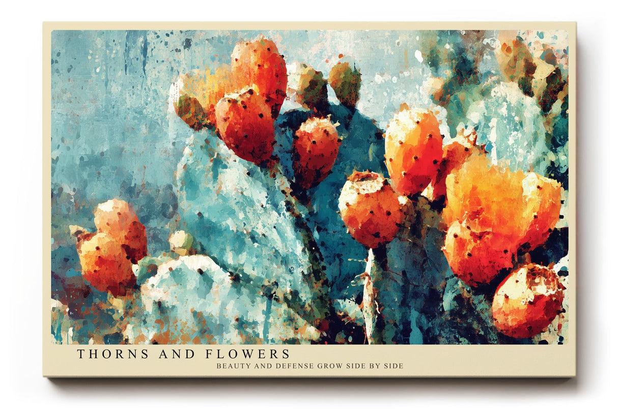 Paul Sinus Wandbild 120x80cm Kaktus Fruechte abstrakte Pflanzenmalerei warme orange gruene Farben moderne Naturkunst Wanddekoration fuer Wohnzimmer Büro