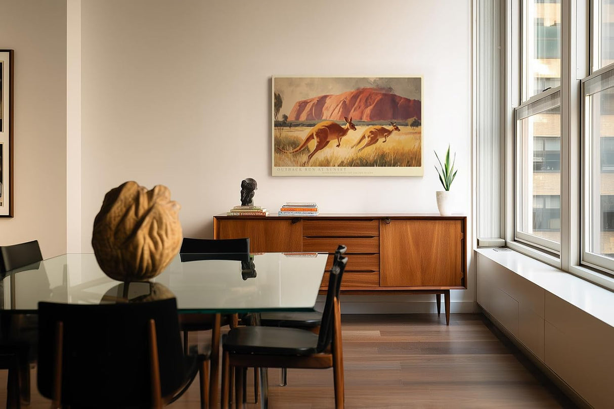 Paul Sinus Wandbild 120x80cm Kängurus in Australien Landschaft Illustration Outback Naturkunst für Wohnzimmer Büro Flur