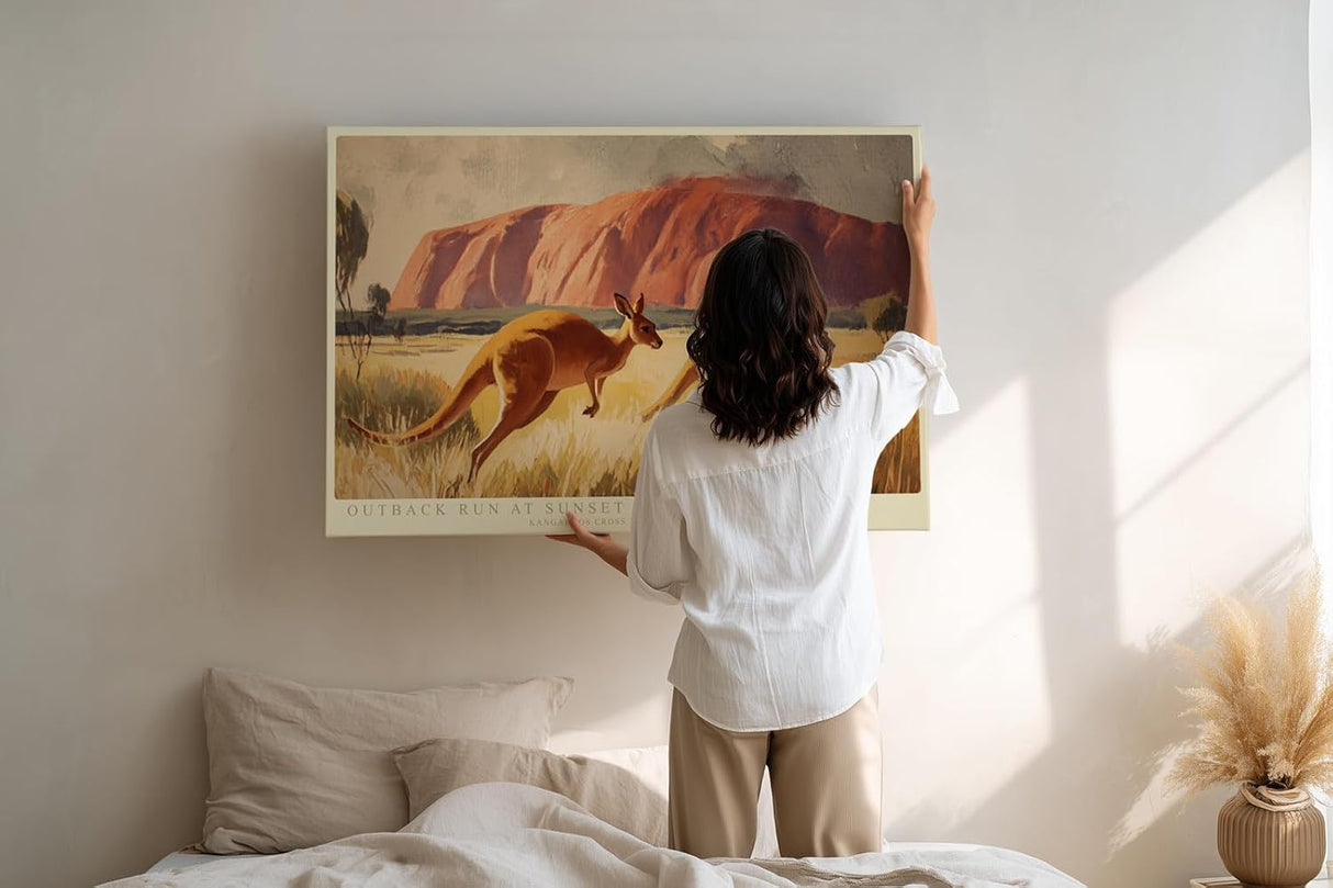Paul Sinus Wandbild 120x80cm Kängurus in Australien Landschaft Illustration Outback Naturkunst für Wohnzimmer Büro Flur