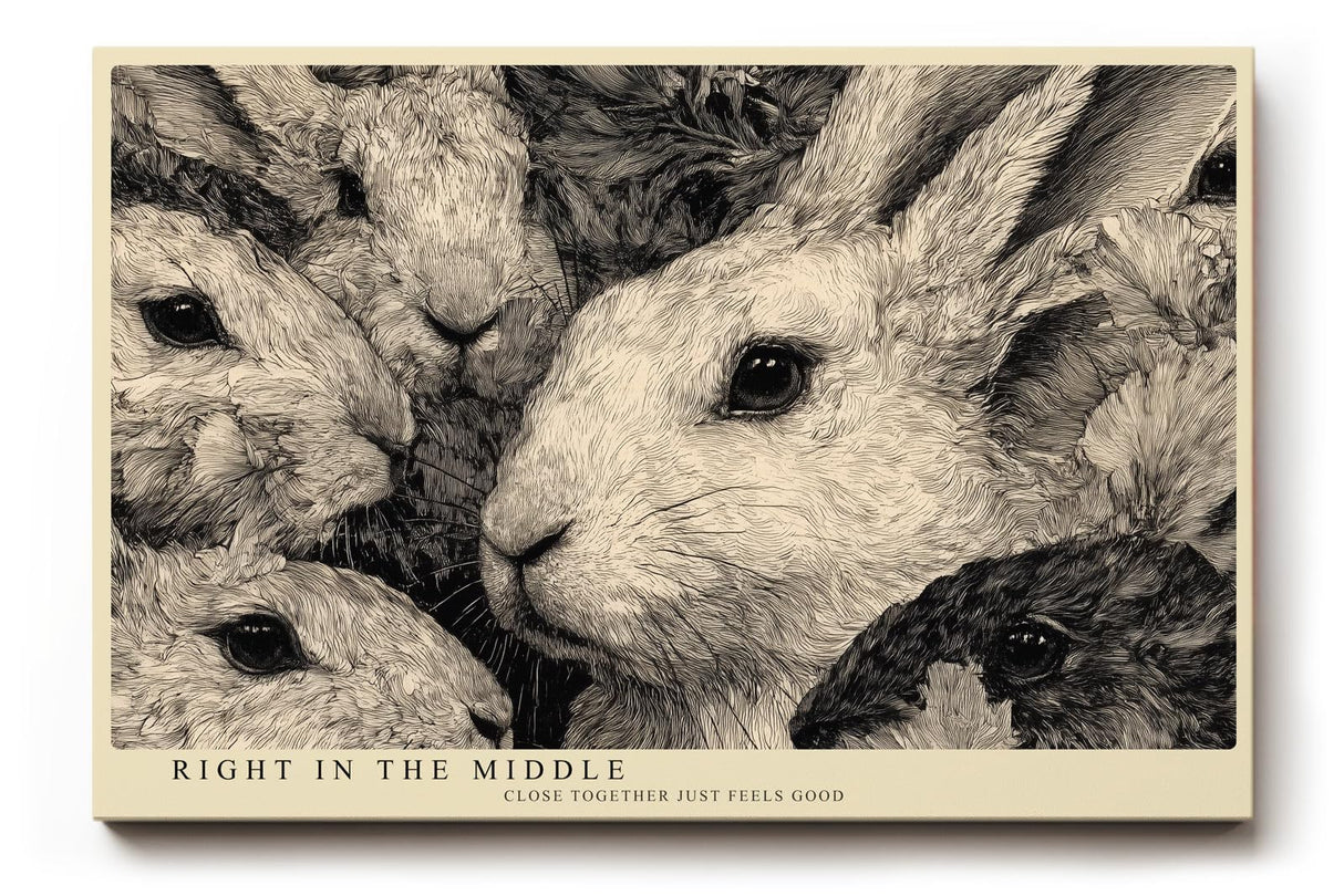 Paul Sinus Wandbild 120x80cm Kaninchen Illustration schwarz weiss Tierkunst Leinwand Wanddekoration niedliches Tiermotiv fuer Kinderzimmer Wohnzimmer
